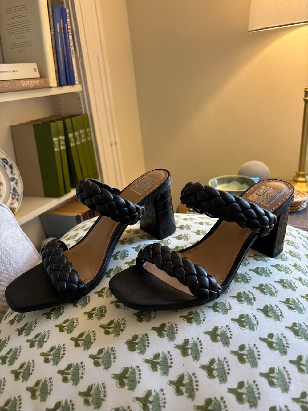 Dolce Vita Black Braided Double-Strap Block Heel Sandals